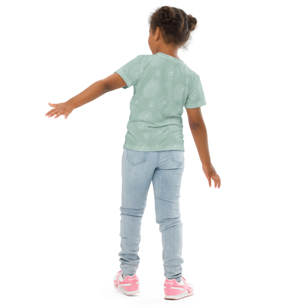 Kids Sage Monstera Crew Neck Tee T-Shirt (Sizes 2T-7)