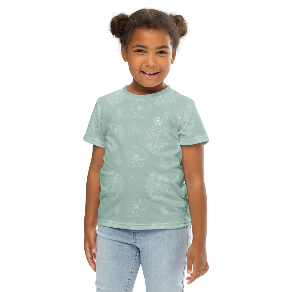 Kids Sage Monstera Crew Neck Tee T-Shirt (Sizes 2T-7)