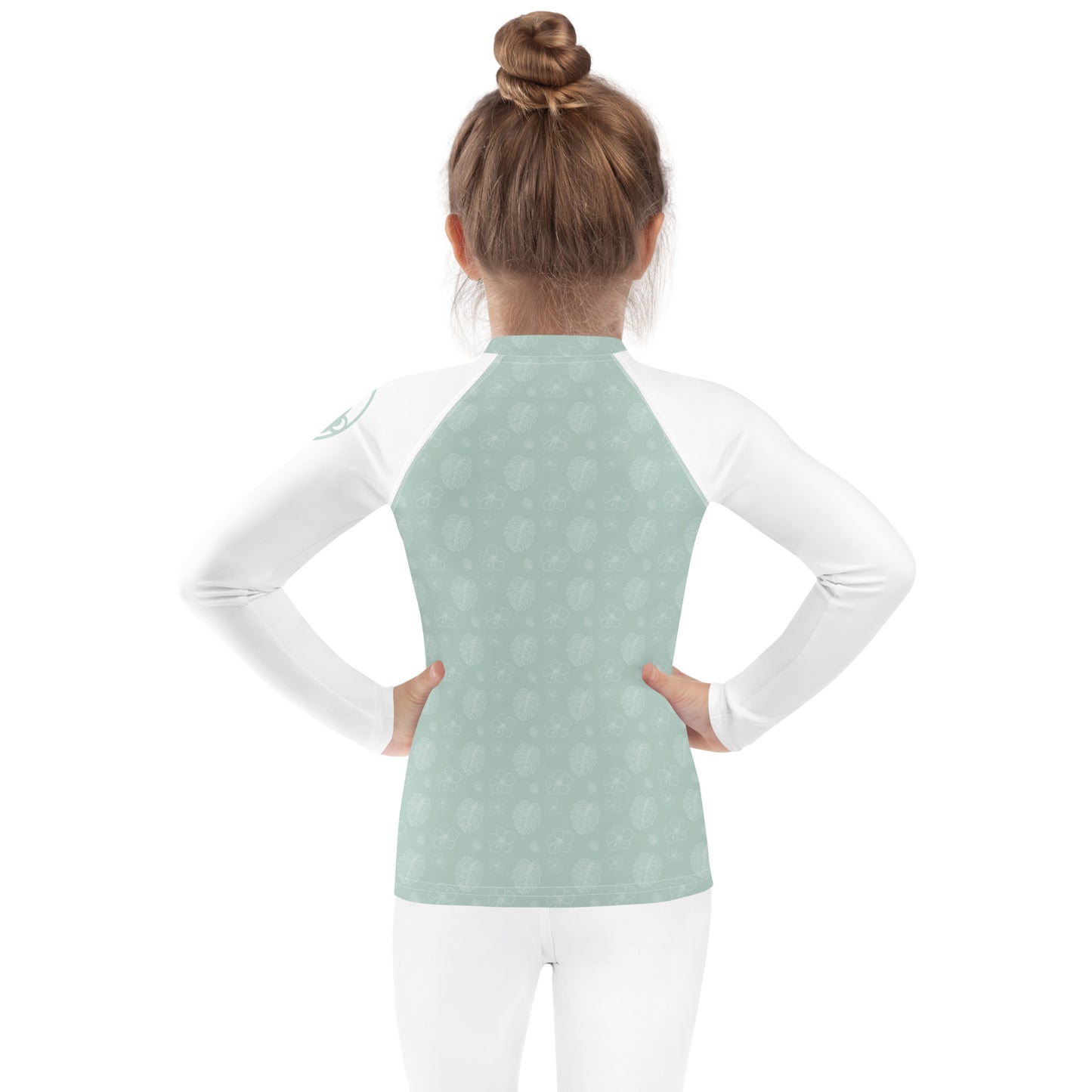 Kids Sage Monstera Long Sleeve Rashguard (UPF 50+, Sizes 2T-7)