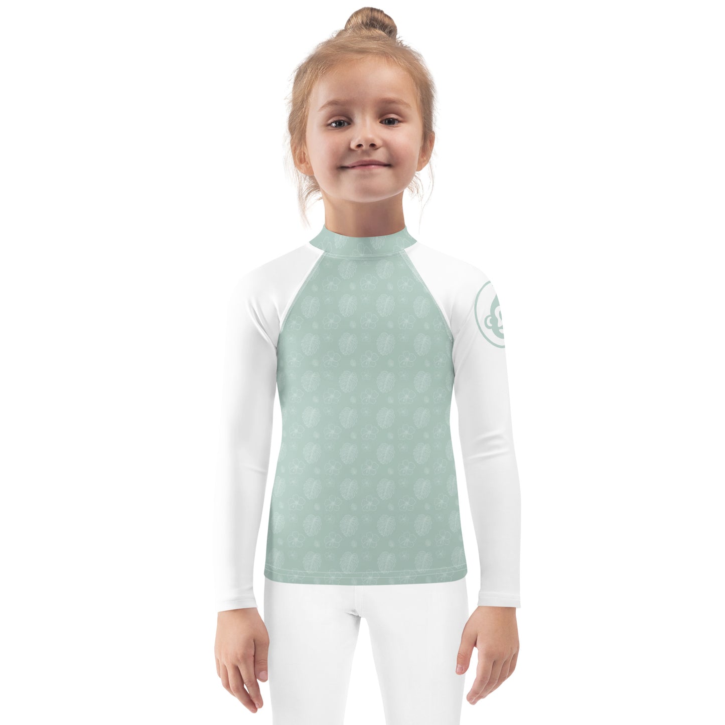 Kids Sage Monstera Long Sleeve Rashguard (UPF 50+, Sizes 2T-7)