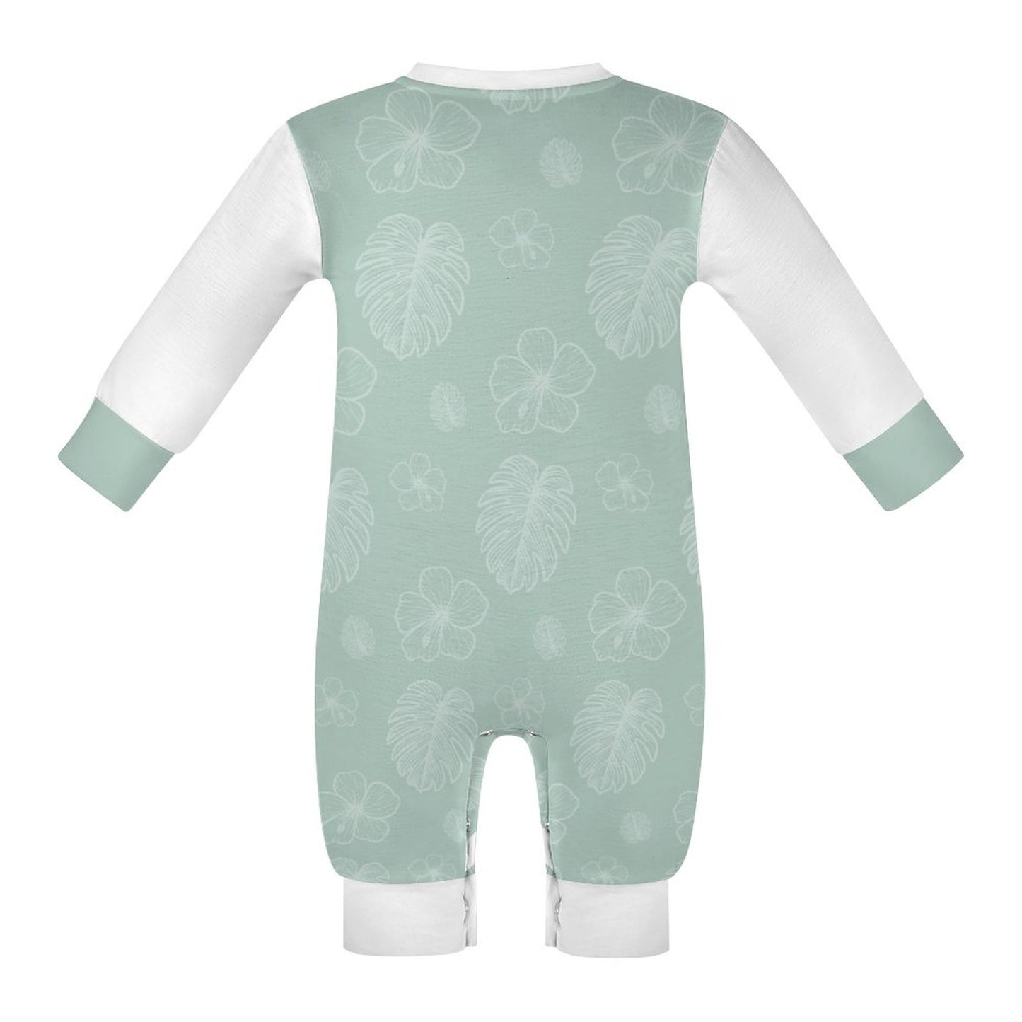 Sage Monstera Long Sleeve Baby Romper