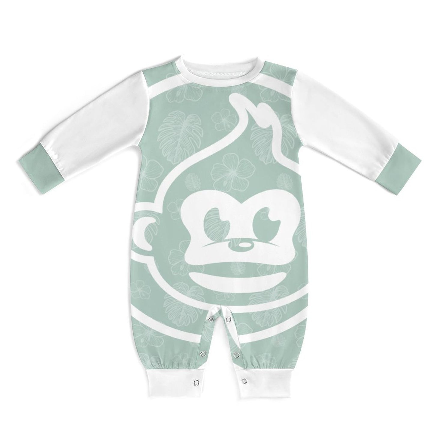 Sage Monstera Long Sleeve Baby Romper